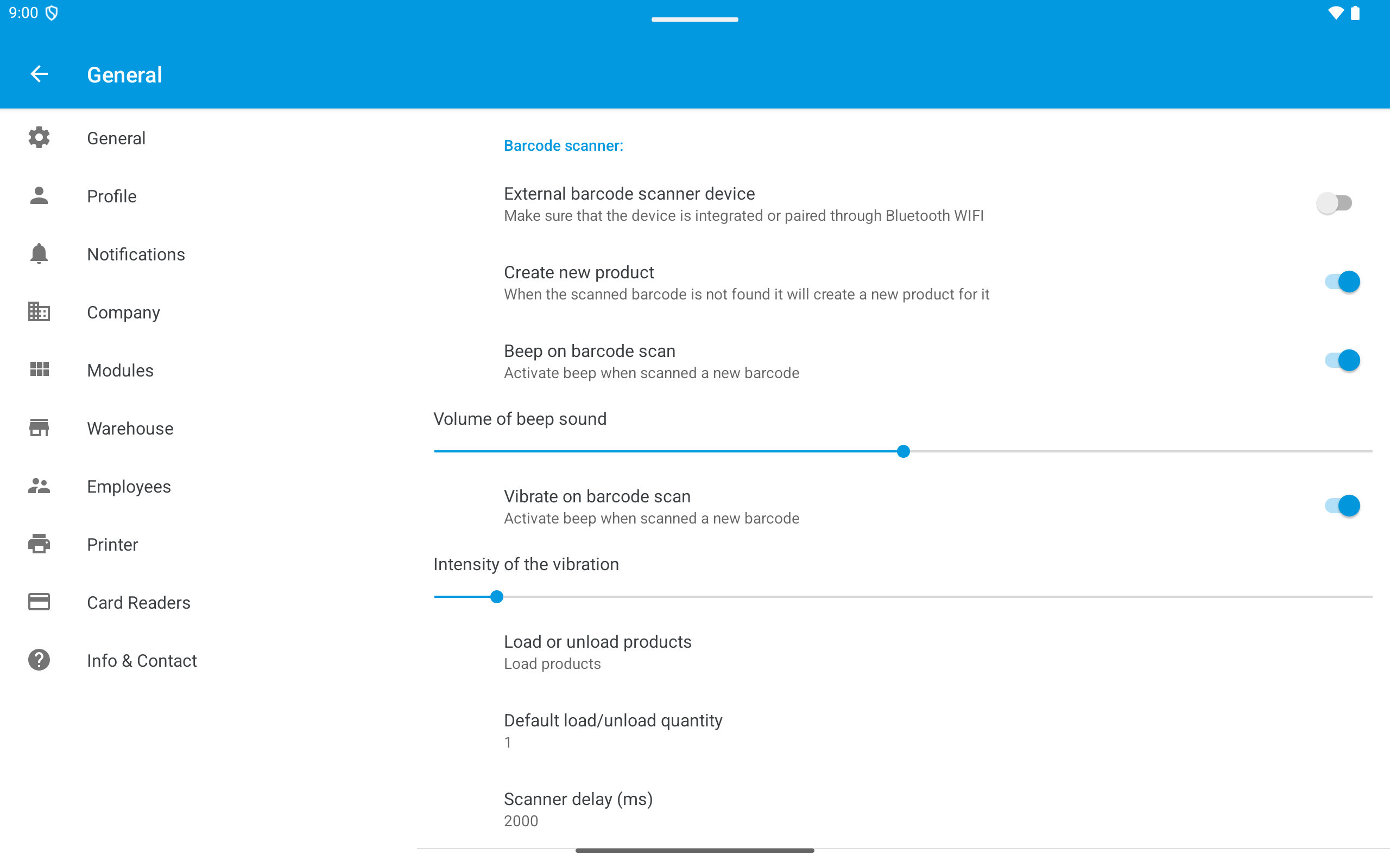 Two-pane settings on a tablet
