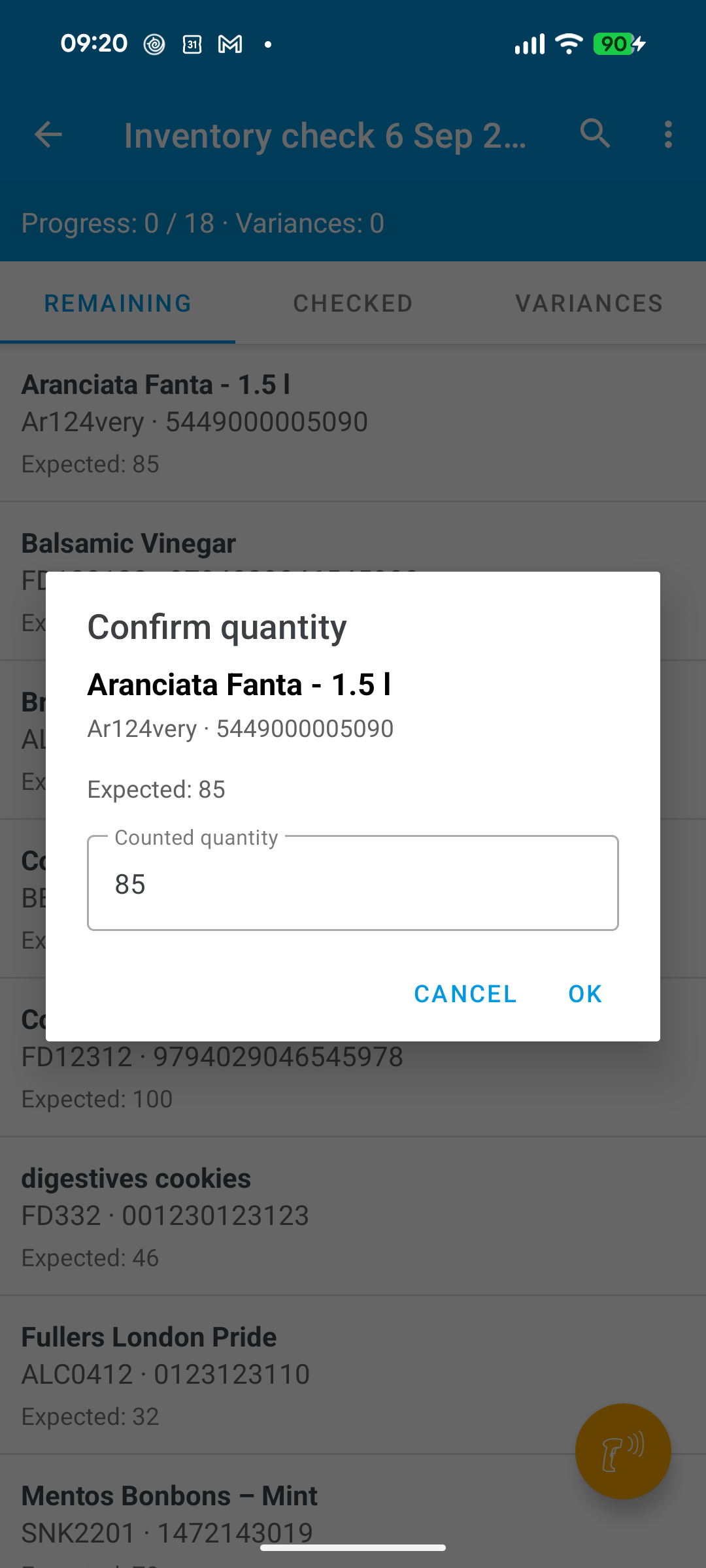Confirm quantity