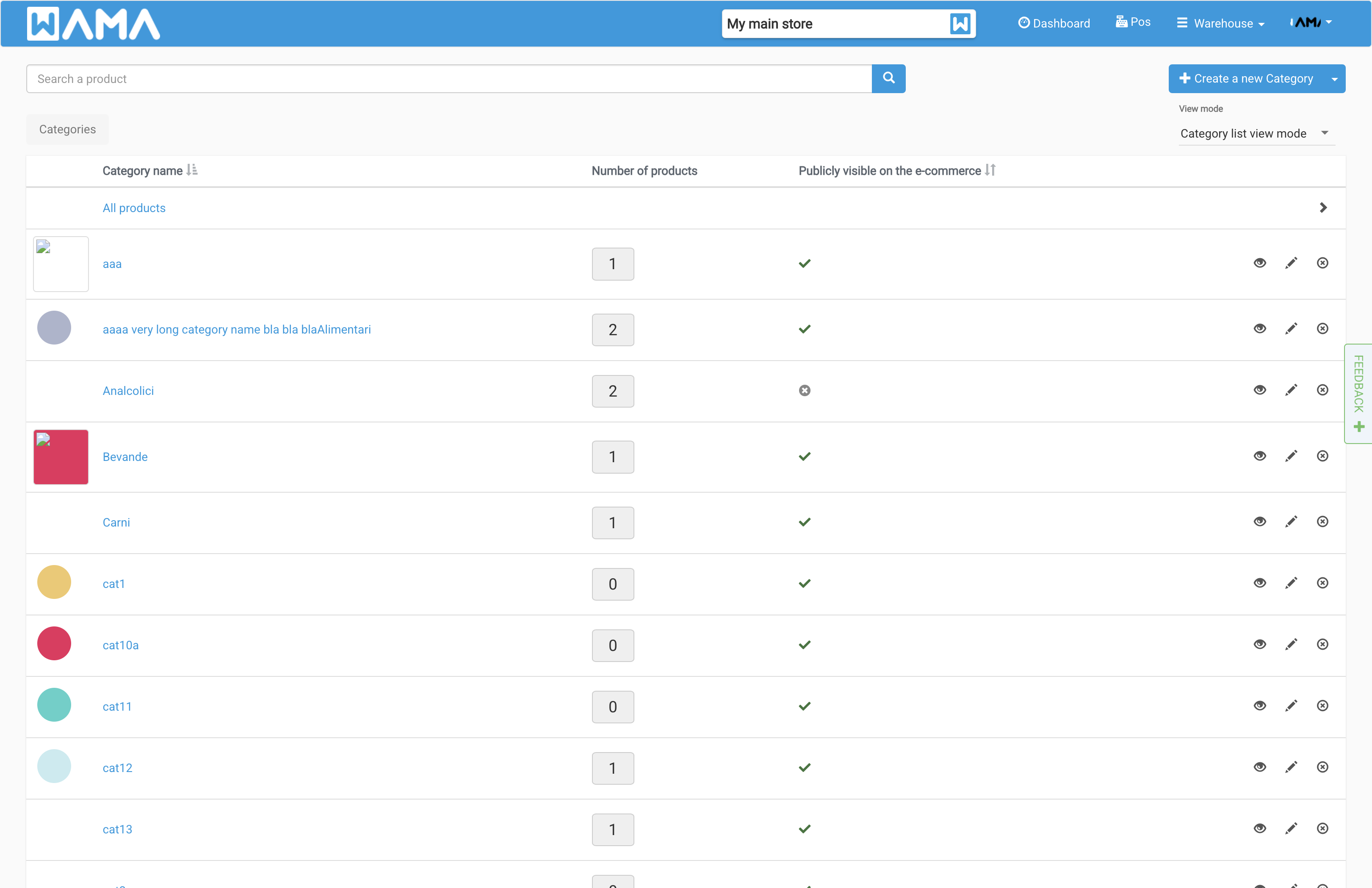 Categories list