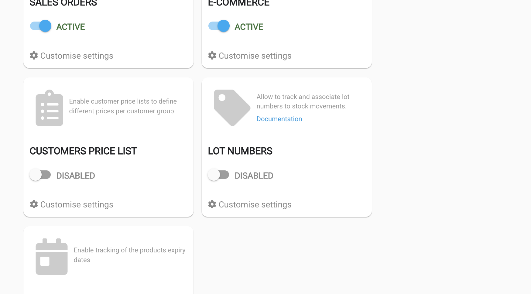 Activate lot numbers module