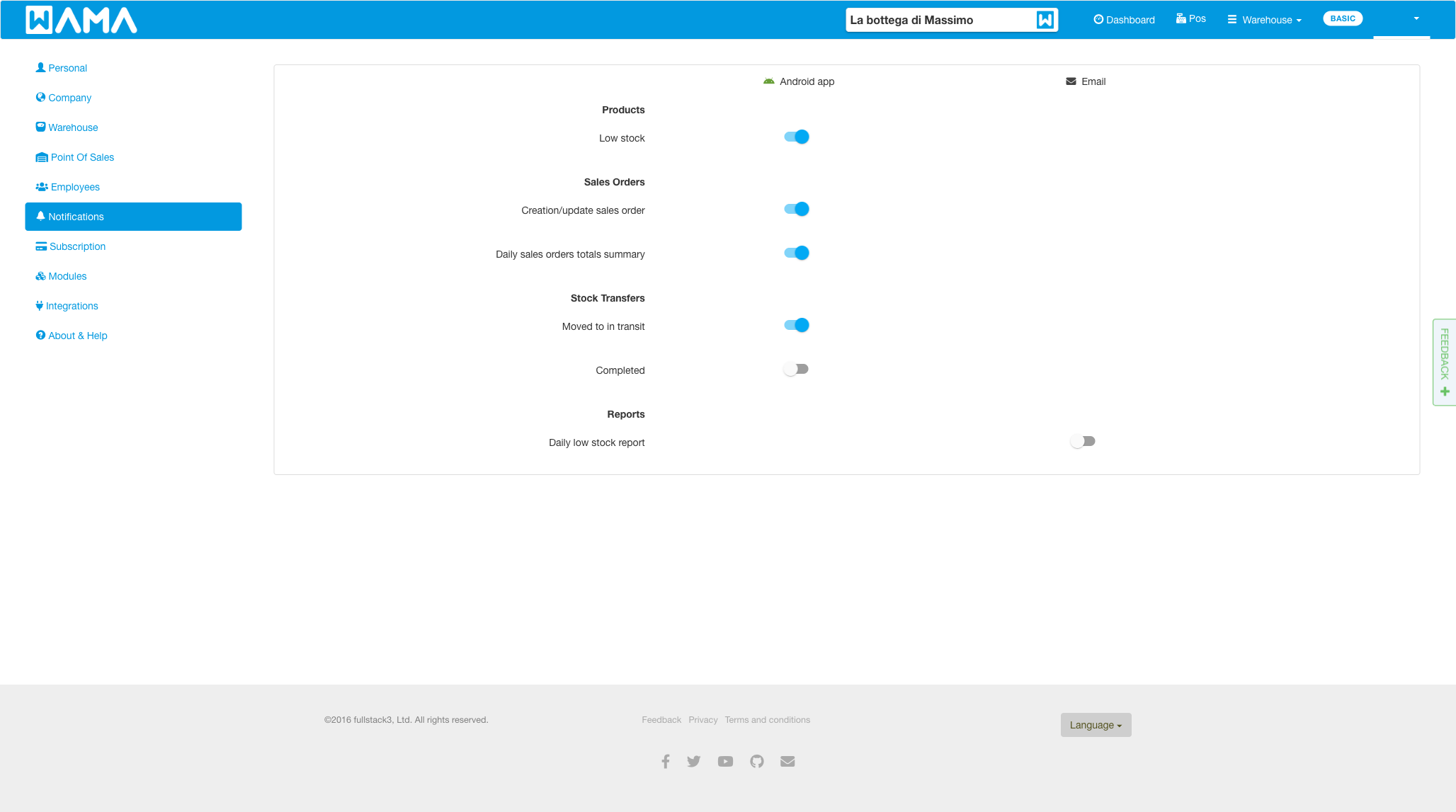 Modules settings