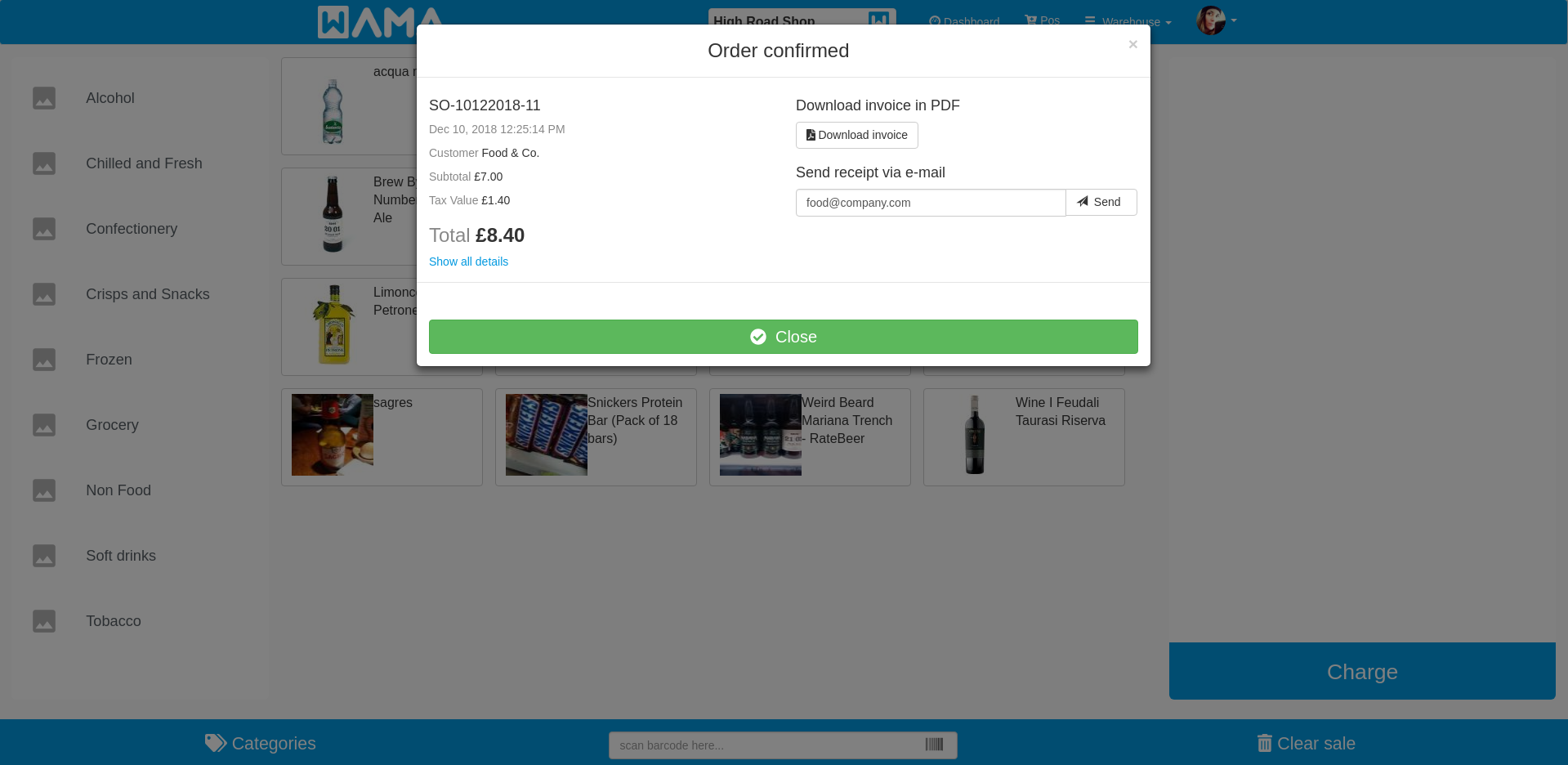 Order confirmation summary